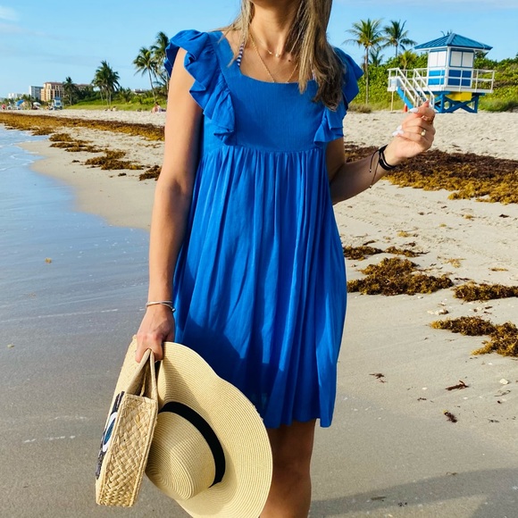 Blue Ruffle Sleeve Dress - Picture 3 of 10